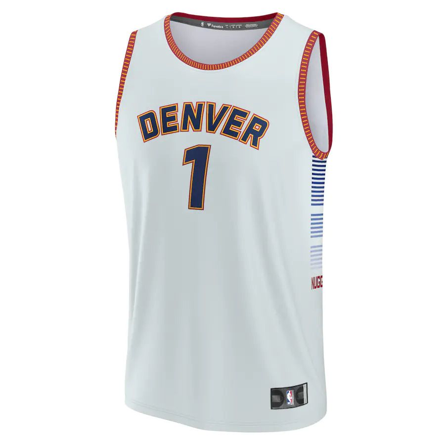 Men Denver Nuggets #1 Michael Porter Jr White Fanatics Branded Silver 2022-23 Fastbreak NBA Jersey->denver nuggets->NBA Jersey